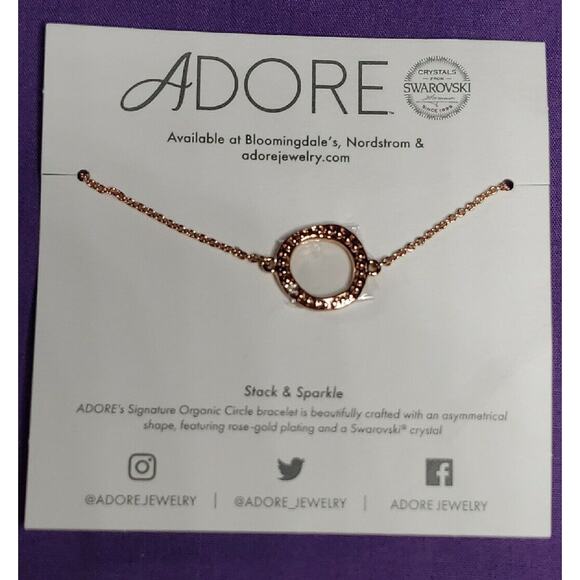 Adore Signed Organic Circle Bracelet in Rose Gold with Swarovski Crystal NEW - Picture 10 of 13